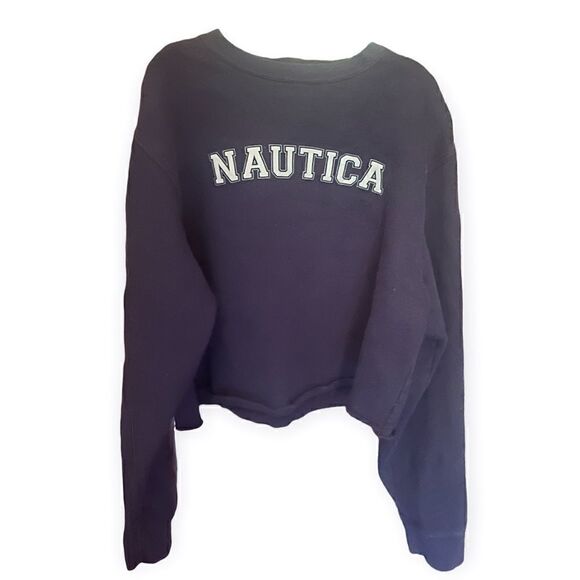 NAUTICA Y2K CROPPED CREWNECK SWEATSHIRT NAVY BLUE XL - Picture 3 of 8
